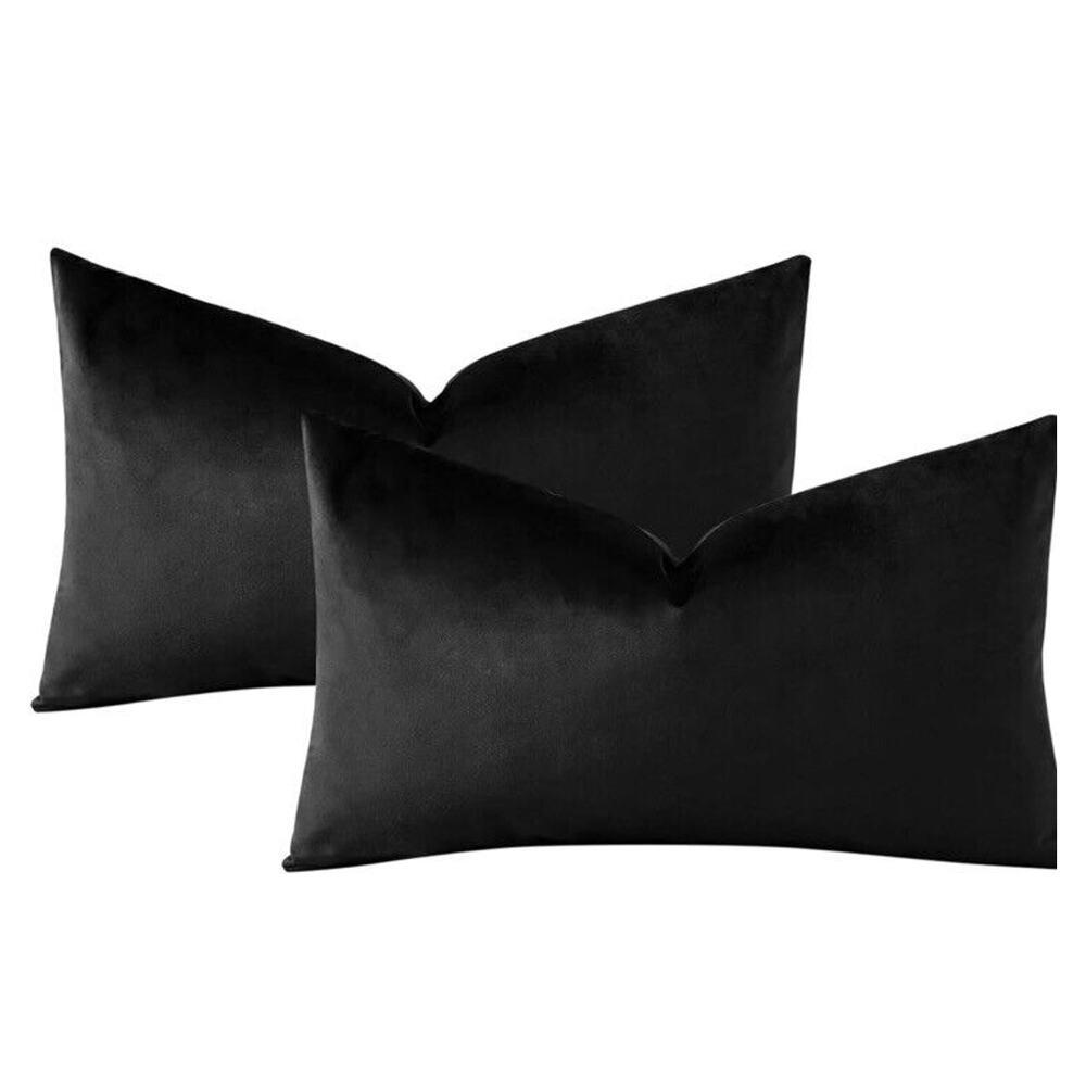 OTOSTAR Velvet Soft Solid Decorative Throw Pillow Covers 12 × 20”Lumbar Black - Picture 2 of 5